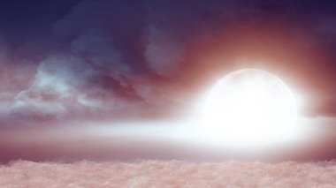 Gece ay ışığında kümülüs bulutları üzerinde güzel ve gerçekçi bir uçuş.