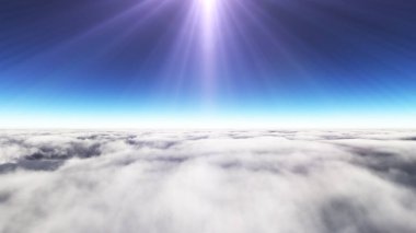 Bulutların üzerinde güneş ışınları, 3 boyutlu resimleme