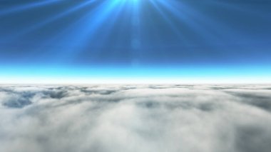 Bulutların üzerinde güneş ışınları, 3 boyutlu resimleme