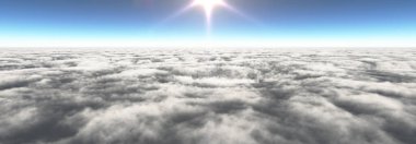 Bulutların üzerinde güneş ışınları, 3 boyutlu resimleme