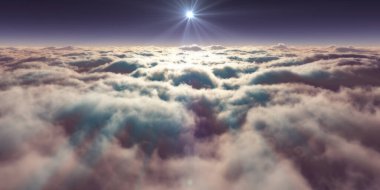 Bulutların üzerinde uçan rüya ışığı, üç boyutlu resimleme