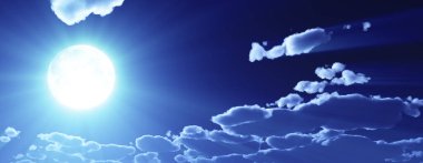 Gece gökyüzünde dolunay, resimde 3D canlandırma