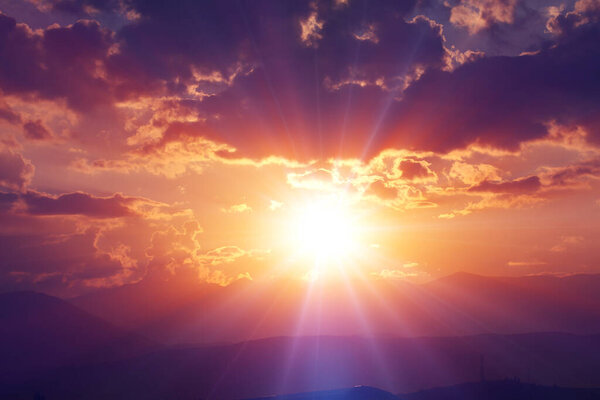 Sunset sun ray light shine, natural background