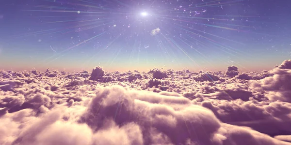 Voar Acima Nuvens Pôr Sol Paisagem Renderizar Ilustração — Fotografia de Stock