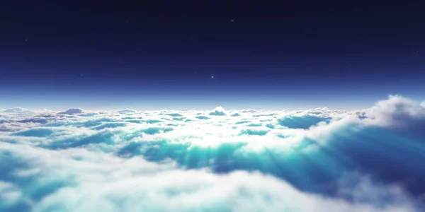 Sen Latać Nad Chmury Promień Światła Ilustracji Renderowania — Zdjęcie stockowe