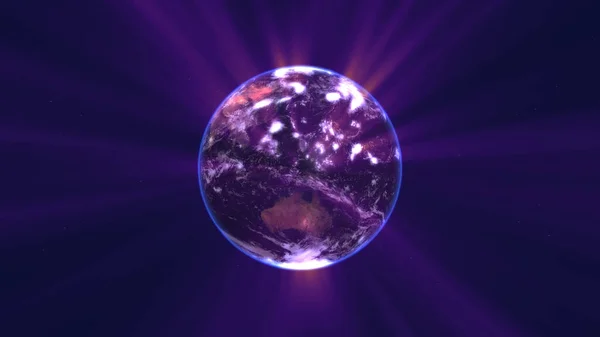 Earth Globe Glowing Details Light Rays Illustration Render — Stock Photo, Image