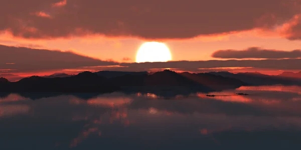 Über Inseln Meer Sonnenuntergang Illustration Rendering — Stockfoto