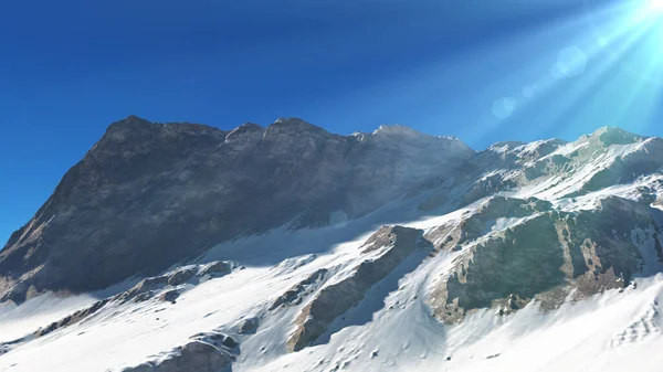 Mountain Snow Sun Ray Illustration Rendering — Stock Photo, Image