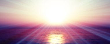 Gün batımı deniz ışığı gökyüzü berrak, üç boyutlu resimleme
