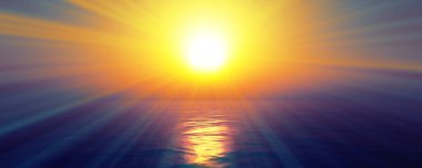 Gün batımı deniz ışığı gökyüzü berrak, üç boyutlu resimleme