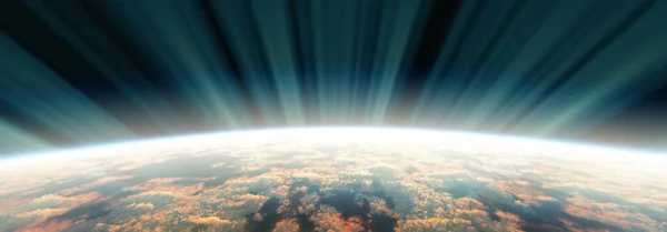 宇宙オーロラからの日の出3Dレンダリングイラスト — ストック写真