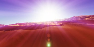 Çölde kum tepeleri batıyor. 3d resimleme