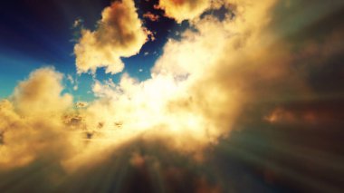above clouds sun ray sunset. 3d render illustration