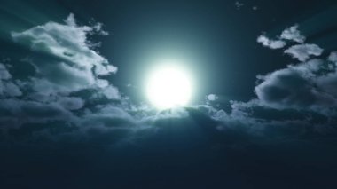 Gece vakti dolunay gökyüzü bulutu, 3 boyutlu resimleme