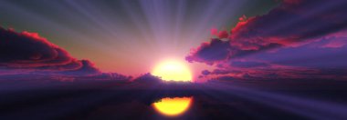 Gün batımı sakin deniz ışığı 3D çizim