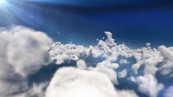 Fliegen Über Große Wolken Sonnenstrahl Illustration Rendern — Stockfoto