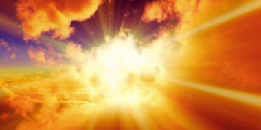 above clouds sun ray sunset. 3d render illustration