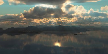 Deniz batımında adaların üzerinde, resim 3D görüntüleme