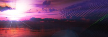 Gün batımı deniz palmiyesi çizimi, 3D görüntüleme