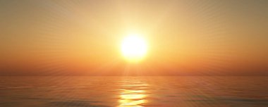 Gün batımı deniz ışığı gökyüzü berrak, üç boyutlu resimleme