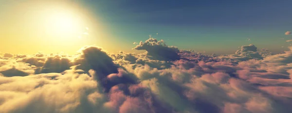 在云彩上放飞日落阳光图解 3D渲染 — 图库照片