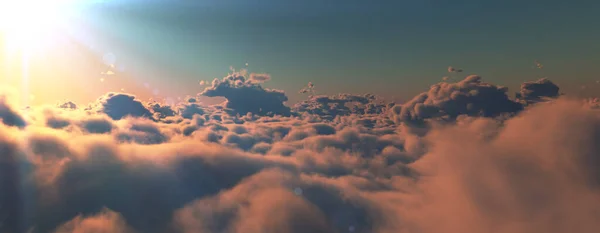 Над Хмарами Летять Ілюстрація Сонячного Променя Сонця Рендеринг — стокове фото