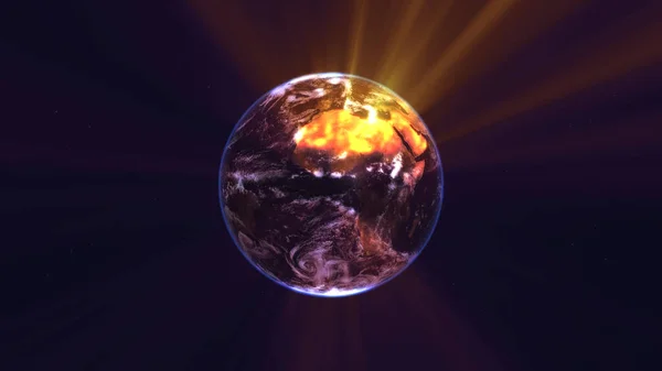 Aarde Bol Met Gloeiende Details Lichtstralen Illustratie Renderen — Stockfoto