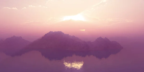 Πάνω Από Νησιά Στο Ηλιοβασίλεμα Στη Θάλασσα Απεικόνιση Απόδοση — Φωτογραφία Αρχείου