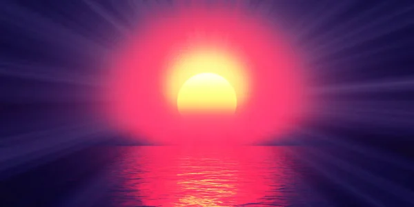 Sunset Sea Sun Ray Clear Sky Rendering Illustration — Stock Photo, Image