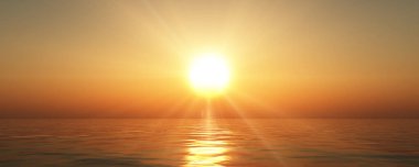 Gün batımı deniz ışığı gökyüzü berrak, üç boyutlu resimleme