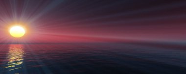 Gün batımı deniz ışığı gökyüzü berrak, üç boyutlu resimleme