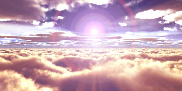 Bulutların Üzerinde Günbatımı Güneş Işığı Illüstrasyonu Boyutlu Görüntüleme — Stok fotoğraf