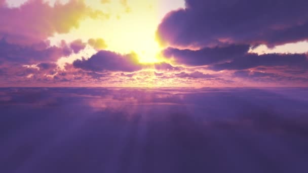 Vliegen Zonsondergang Boven Wolken Zonnestraal — Stockvideo