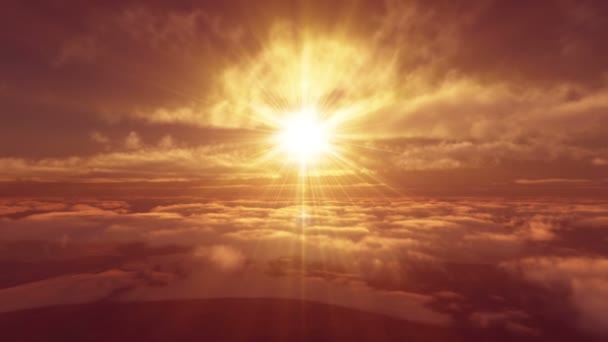 Latać Nad Zachodem Słońca Nad Chmurami Promień Słońca — Wideo stockowe