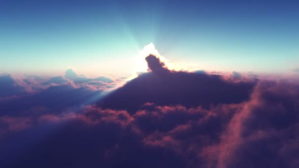 Літати Над Заходом Сонця Над Хмарами Сонячний Промінь — стокове відео