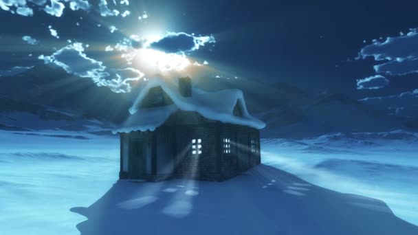 Nieve Montaña Luna Casa Tiempo Lapso — Vídeo de stock