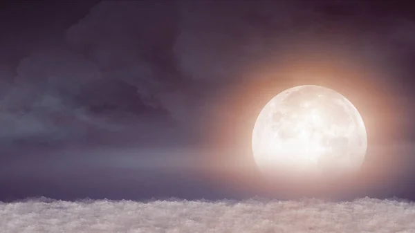 Krásný Realistický Let Nad Kumulus Svěží Mraky Noci Měsíční Ilustrace — Stock fotografie