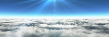 Bulutların üzerinde güneş ışınları, 3 boyutlu resimleme