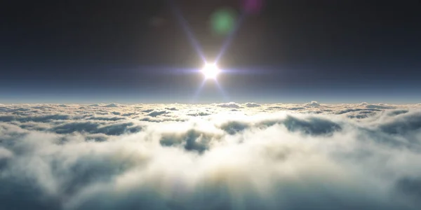 Droom Vliegen Boven Wolken Stralen Licht Weergave Illustratie — Stockfoto