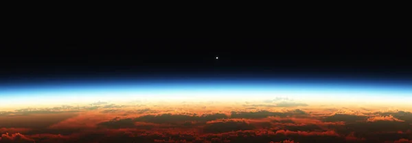 Zonsopgang Van Aarde Uit Ruimte Boven Bewolkte Oceaan Weergave Illustratie — Stockfoto