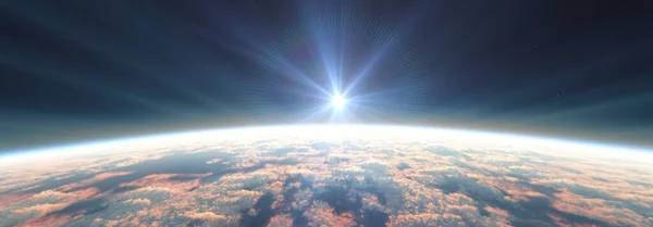 Земля Восходит Космоса Над Облачным Океаном Трехмерная Иллюстрация — стоковое фото