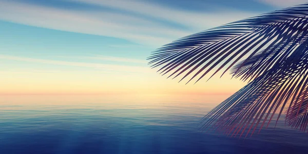 Zachód Słońca Morze Palma Krajobraz Ilustracja Renderować — Zdjęcie stockowe