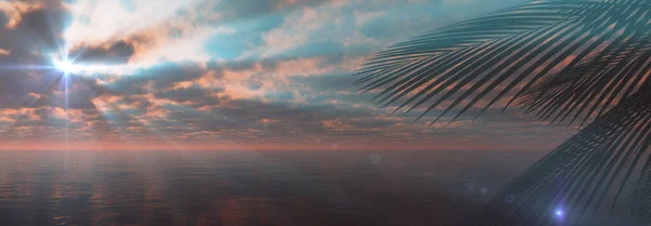 Ηλιοβασίλεμα Θάλασσα Παλάμη Τοπίο Εικονογράφηση Καθιστούν — Φωτογραφία Αρχείου