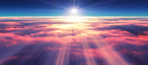 Clouds Fly Sunset Sun Ray Illustration Render — Stock Photo, Image