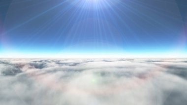 Bulutların üzerinde güneş ışınları, 3 boyutlu resimleme