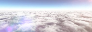 Bulutların üzerinde güneş ışınları, 3 boyutlu resimleme