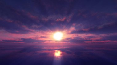 Gün batımı sakin deniz ışığı 3D çizim