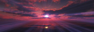 Gün batımı sakin deniz ışığı 3D çizim