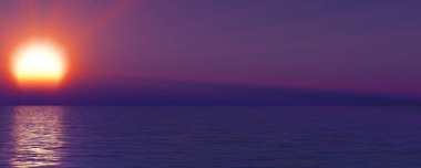 Gün batımı deniz ışığı gökyüzü berrak, üç boyutlu resimleme