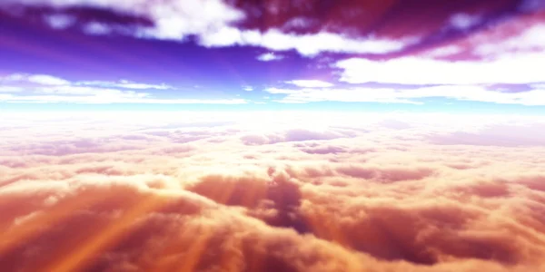 Sopra Nuvole Volare Tramonto Sole Raggio Illustrazione Rendering — Foto Stock